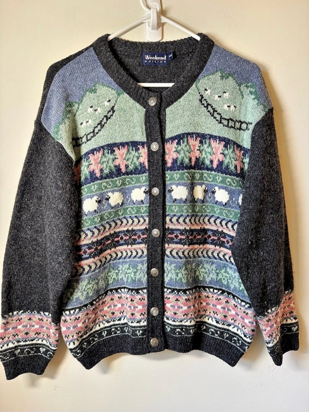 Weekend Edition Cottagecore Cardigan farm sheep floral knit pattern
